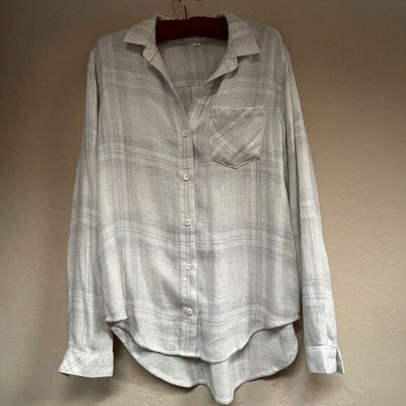 Cloth & Stone Womens XS Button Down Long Sleeve Shirt Top Lightweight Plaid Gray - Picture 1 of 10